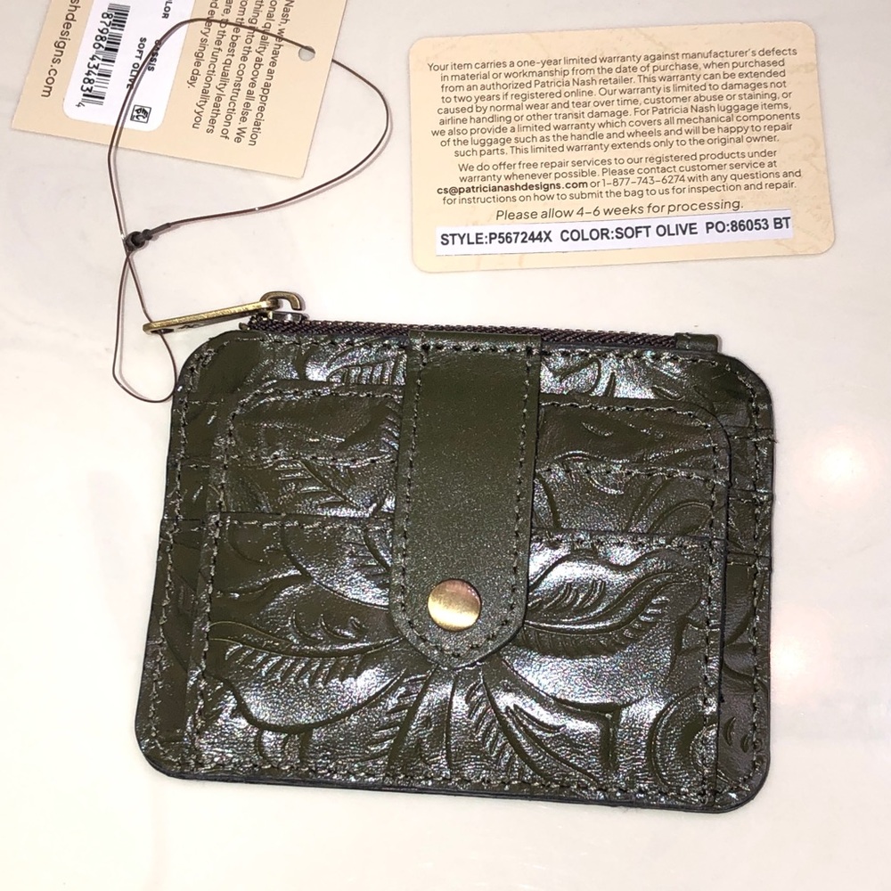 Patricia Nash Cassis Burnished Tooled Leather ID Card Case Soft Olive NWT - Picture 2 of 16